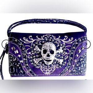 Purple 3D Rhinestone Skull Wallet